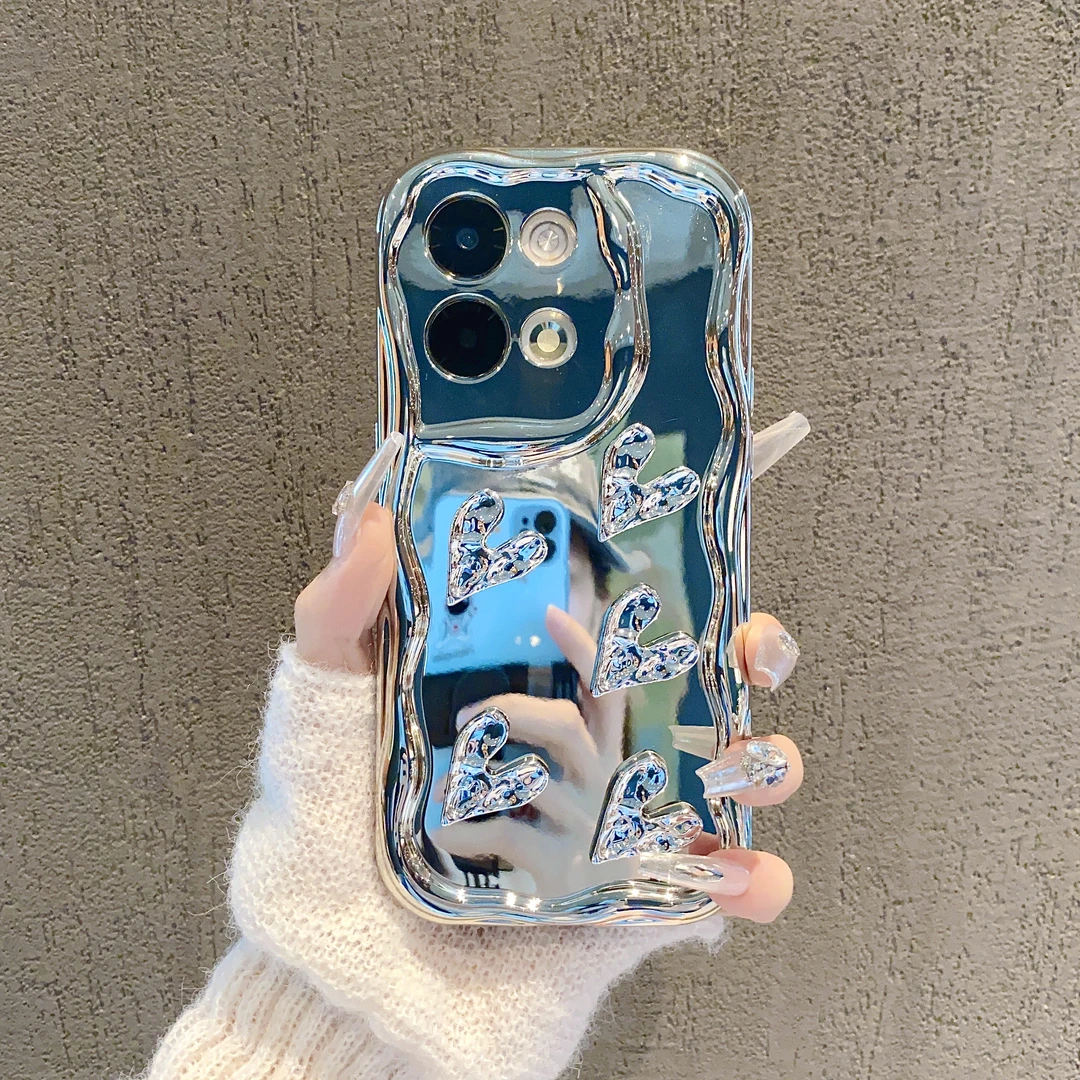 OPPO RENO9/RENO9 PRO爱心贴件电镀曲边纹全包防摔手机壳网红ins