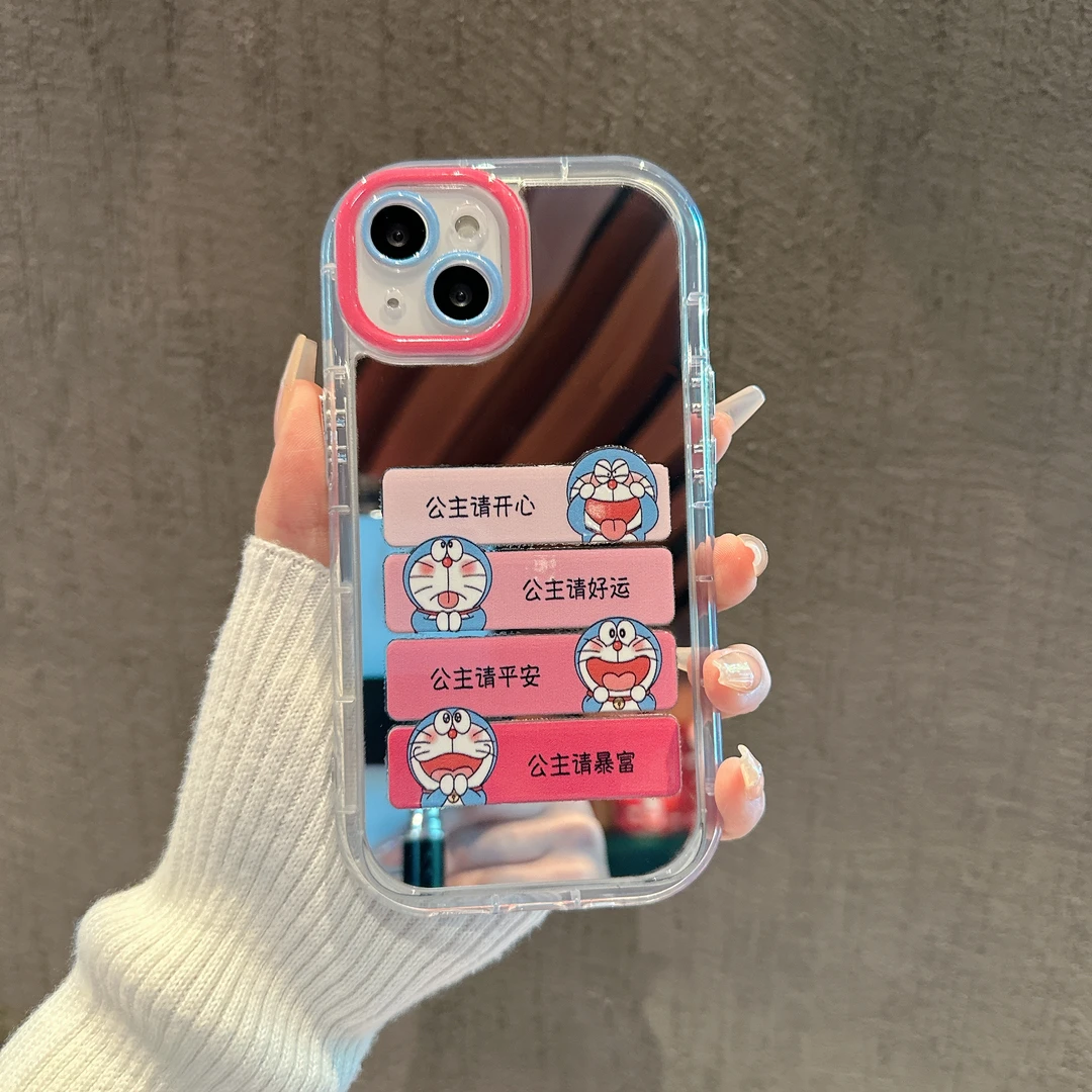 叮当猫镜面奶油壳苹果15华为mate60全包OPPO女VIVO小米13/14可爱