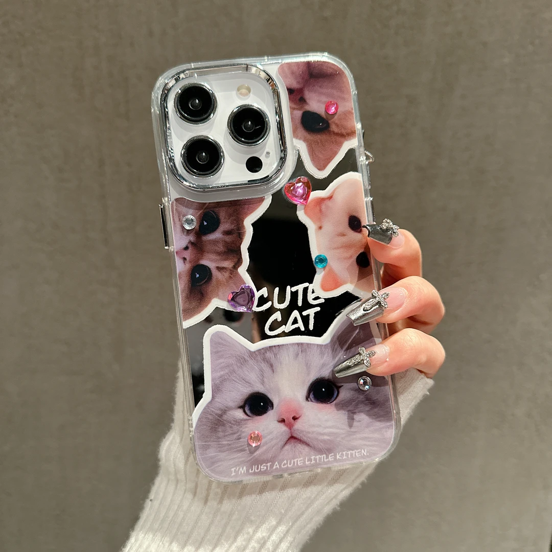 满屏猫二合一镜面适用苹果15pro手机壳iPhone14pro包边防摔13/12