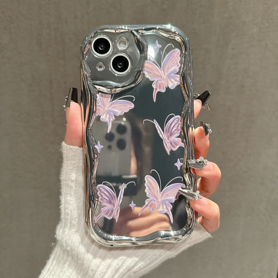 满屏蝴蝶电镀曲边纹苹果15全包手机壳（华为oppo小米vivo）mate60