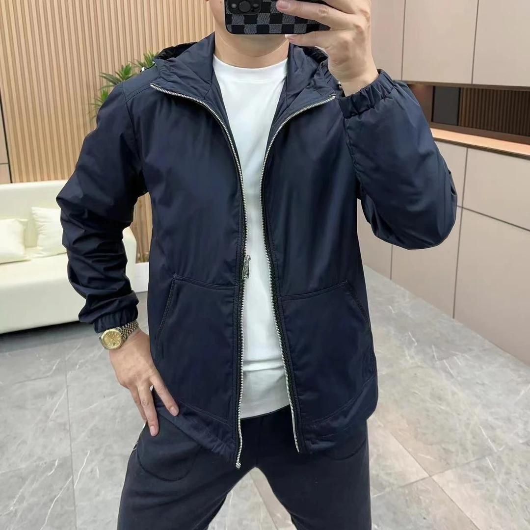 【阿昊轻奢男装】2023冬季防寒男士简约风纯色拉链抽绳连帽外套s66