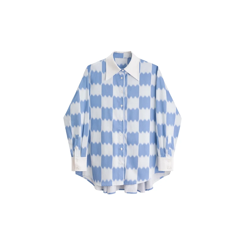 RICHIE MACIE24春季迷雾游戈系列格纹印花后背解构风琴褶防晒衬衫