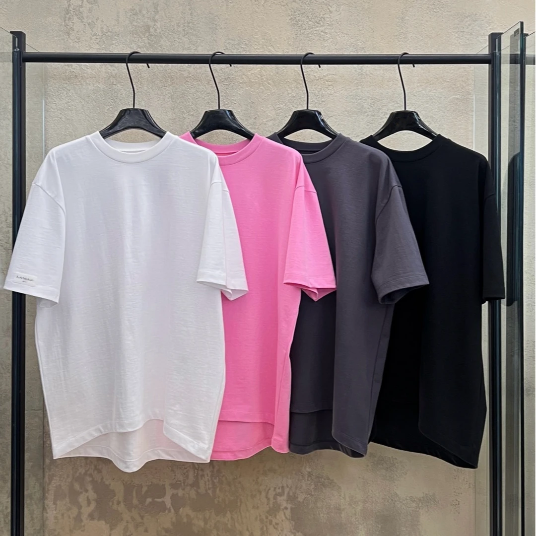 LALIN2024ss 新款简约纯色宽松休闲百搭慵懒圆领短袖