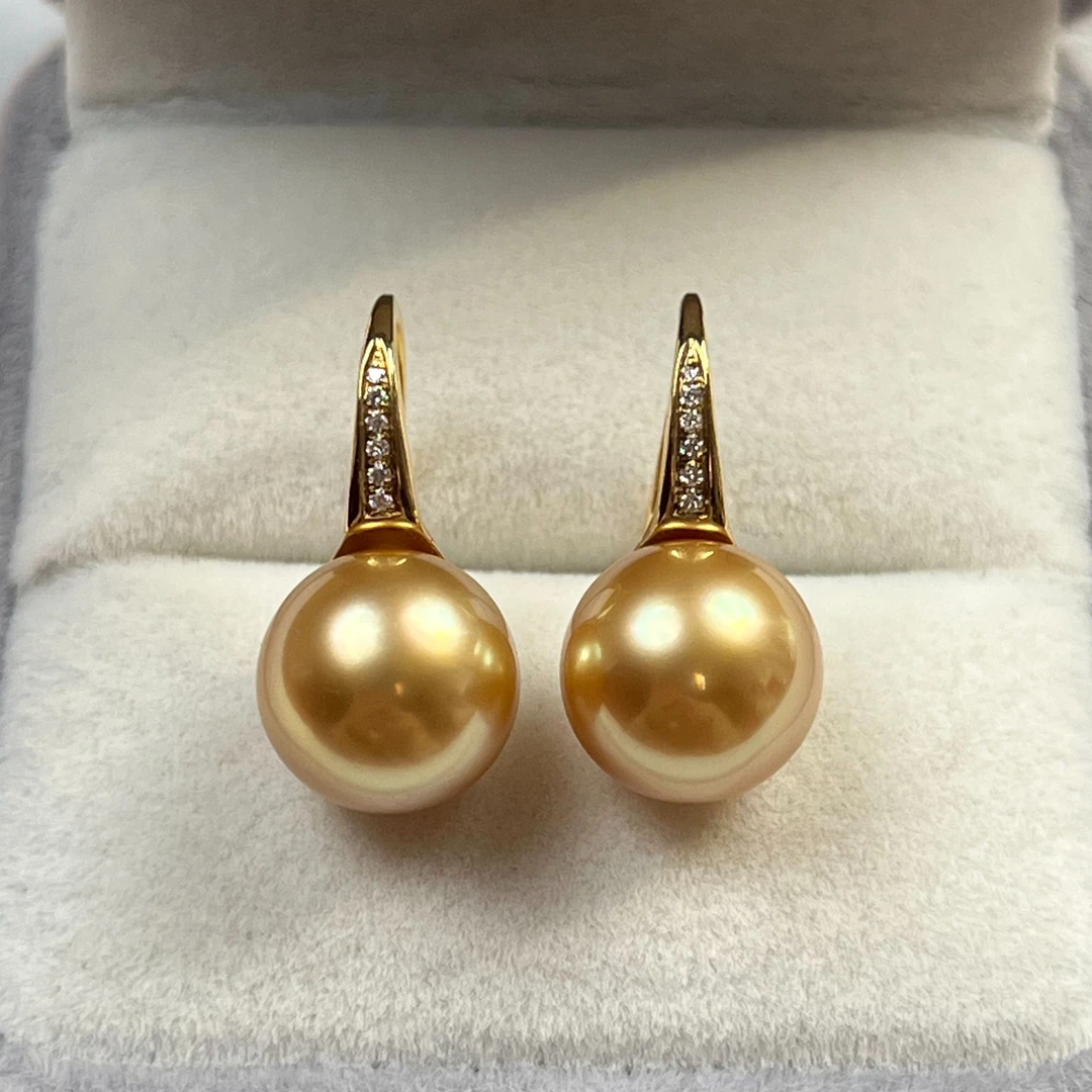 【限定孤品】海水珍珠南洋金珠高跟鞋耳环11-12mm18k金镶钻送人礼物