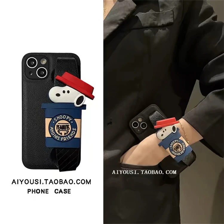 ins卡通垃圾桶狗适用于iphone16promax手机壳15pro手腕带14趣味13