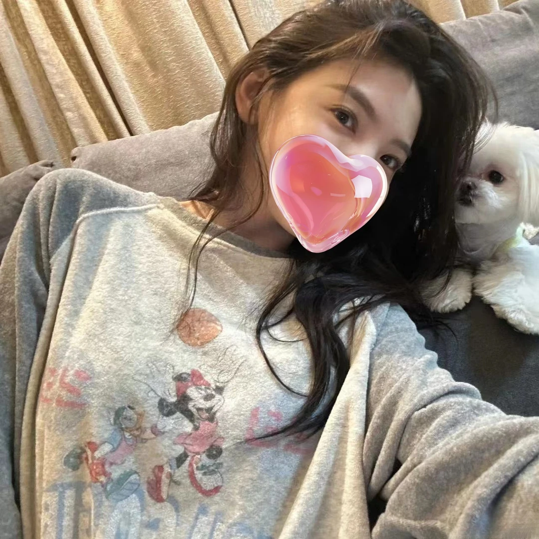 一只雪雪【章若楠同款】新款秋季气质可爱风印花拼接宽松T恤上衣