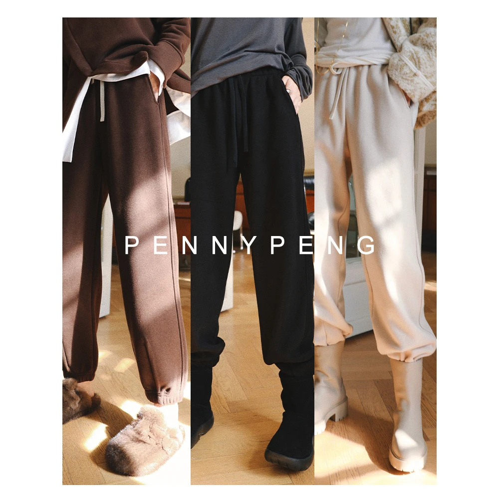PENNY PENG  ”云朵慕斯“ 松紧腰抽绳束口加绒裤 DT11039