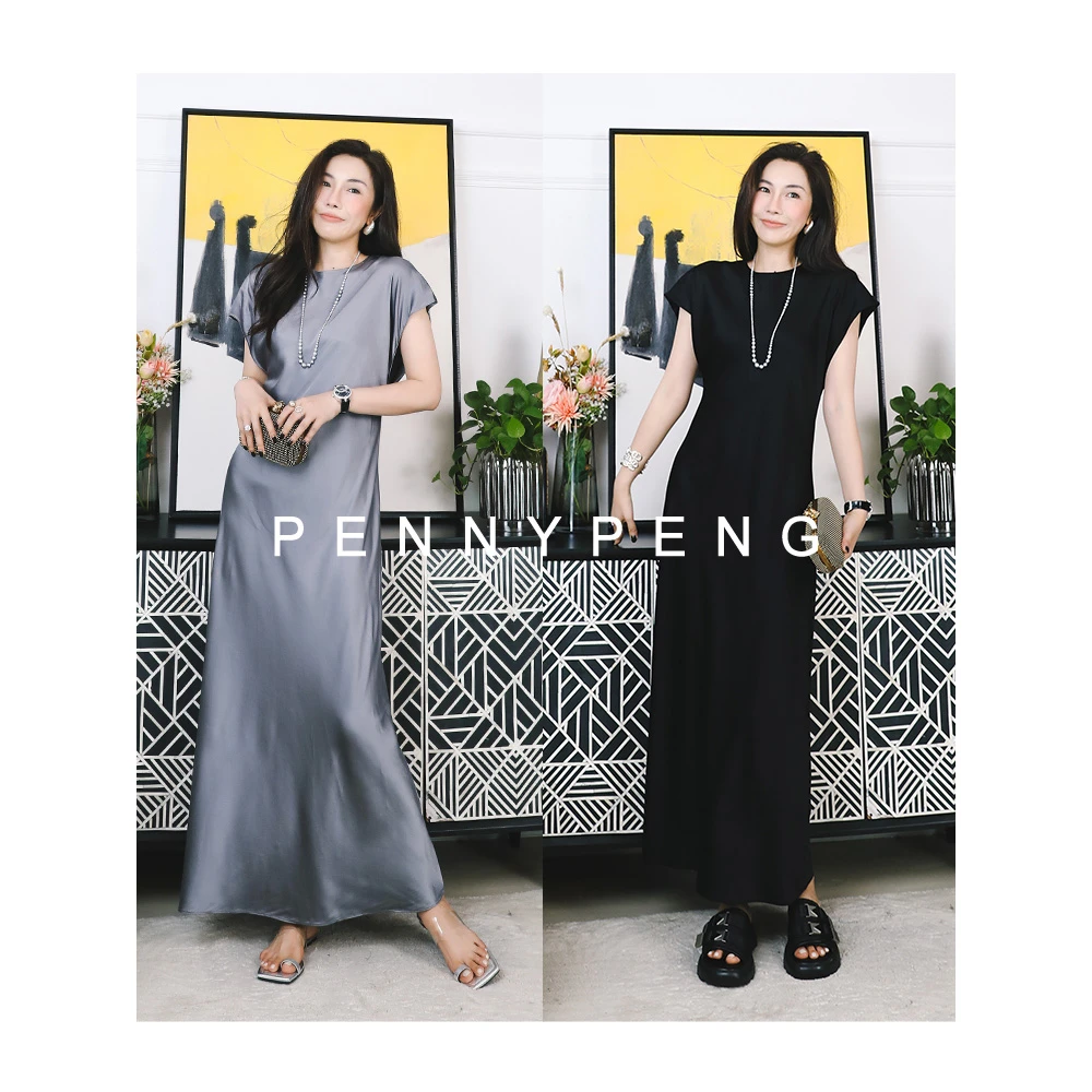 PENNY PENG “雨后潘多拉”显瘦气质两色圆领包肩袖连衣裙 DT06080