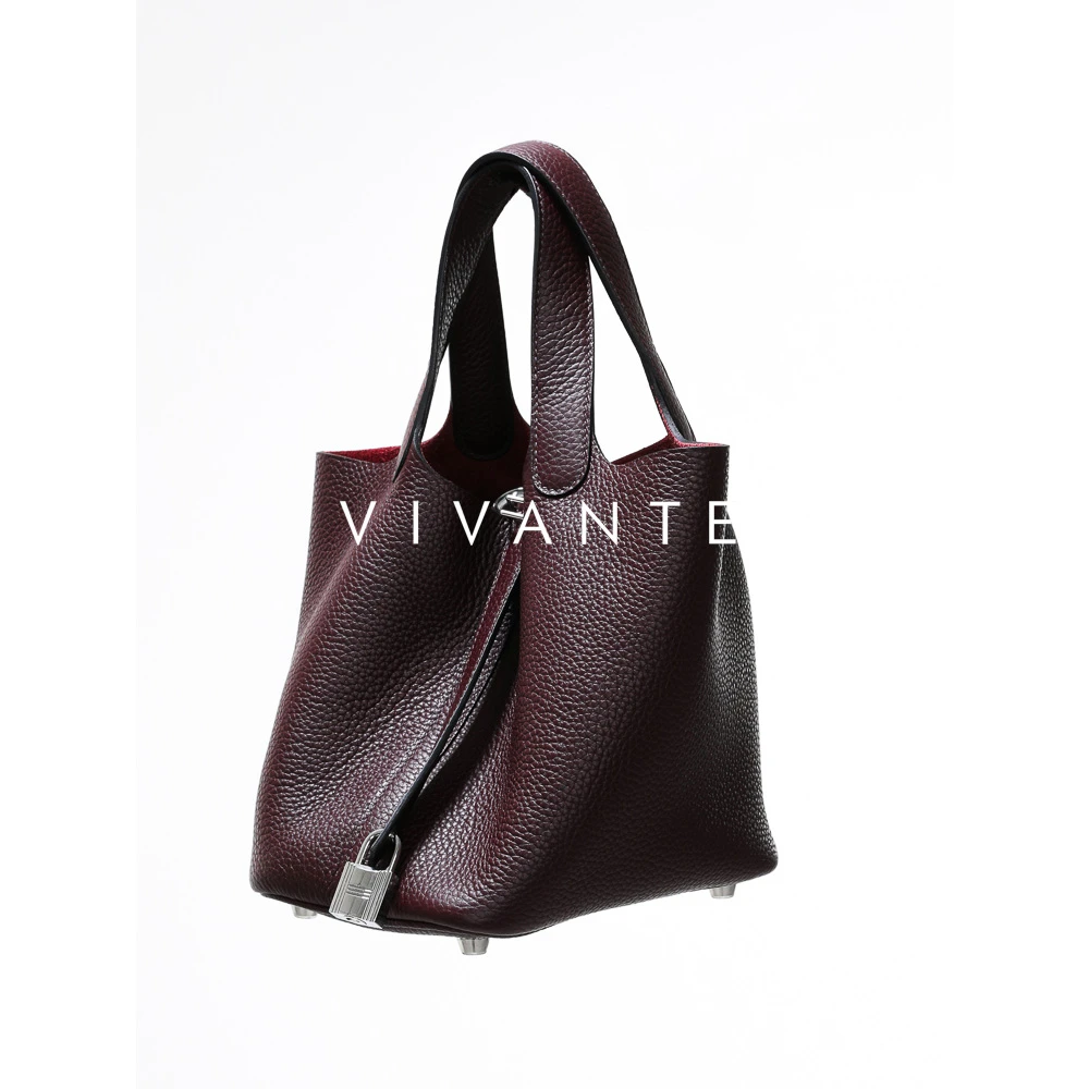 PENNY PENG真皮菜篮子早春简约时尚深酒红百搭大容量手提水桶包