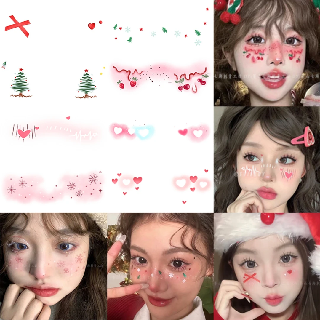 【圣诞节妆容脸贴】少女爱心可爱卡通草莓雪花腮红趣味纹身儿童派对