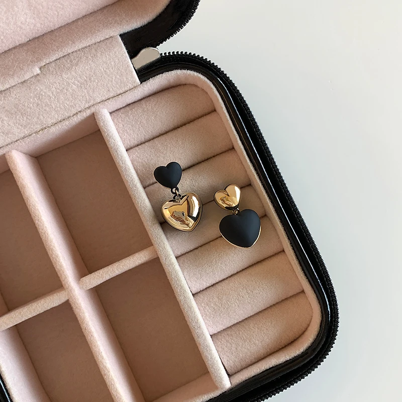 铜合金耳饰 小巧精致洋气新款黑色爱心耳环气质耳钉0859