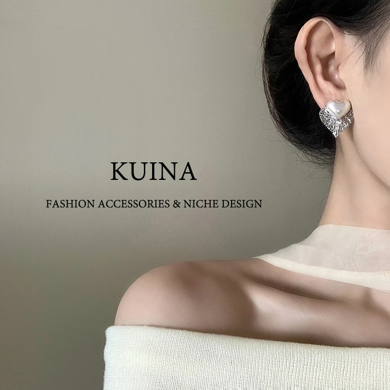 铜合金耳饰 新款爱心珍珠耳钉轻奢高级感独特耳环两戴耳饰53739