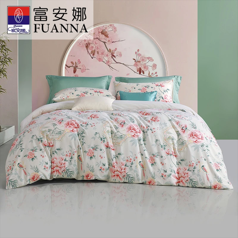 【工厂好物】富安娜纯棉聚暖磨毛加厚四件套淡雅田园风印花墨韵倾城