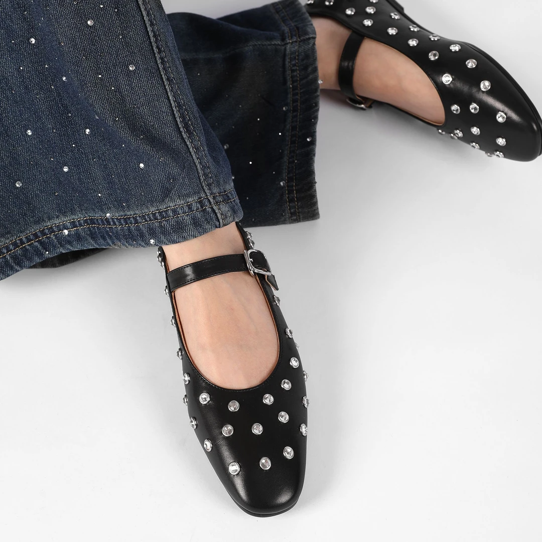 【FELIZ ISA】摇滚感铆钉鞋玛丽珍芭蕾单鞋
