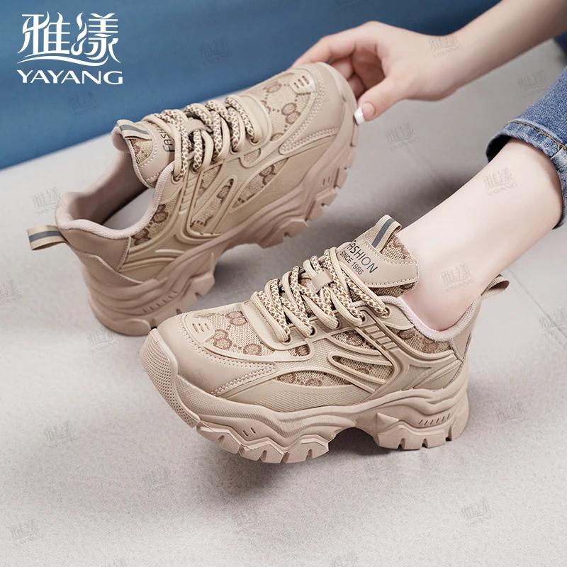 雅漾品牌女鞋秋季新款网红百搭透气厚底时尚韩版春季跑步网面