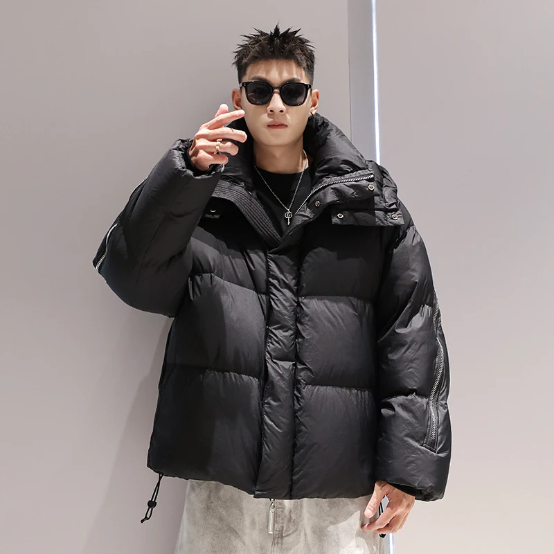 有术90白鸭绒拉链连帽羽绒服男款冬季加厚工装潮牌休闲设计感外套