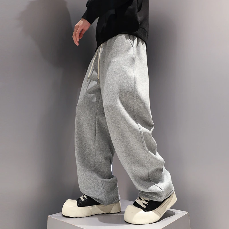 有术纯色加绒工装直筒裤子男冬季2024新款宽松潮流运动卫裤休闲裤