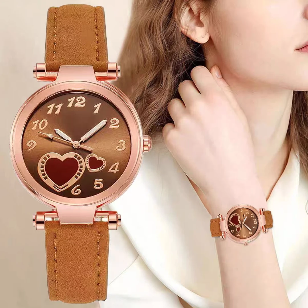 复古爱心简约气质时尚女款棕带ins风女表 ——5201