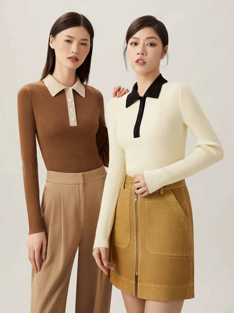 GIRDEAR/哥弟真的好新款休闲拼色POLO领羊毛针织衫上衣女A301123