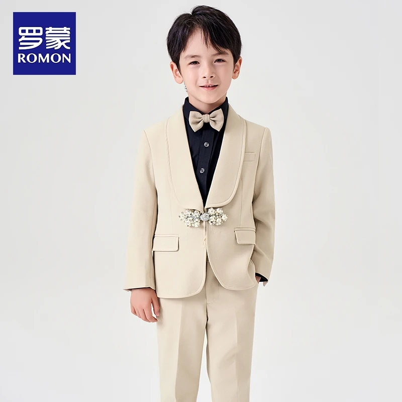 罗蒙男童西装套装高端儿童礼服英伦帅气小男孩主持人钢琴演出西服