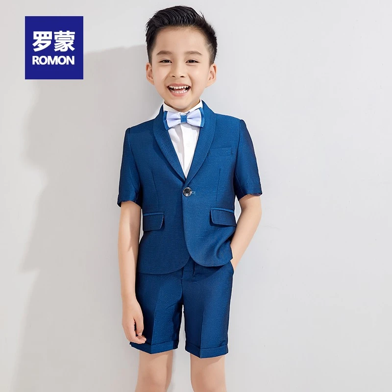 罗蒙儿童西装套装男孩男童西服花童主持钢琴表演短袖礼服夏