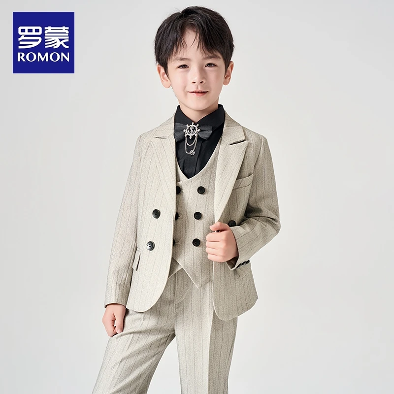 罗蒙儿童西装套装男童花童主持人礼服春秋新款男孩钢琴演出服西服