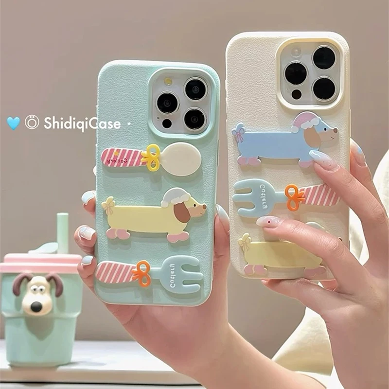 荔枝立体卡通小狗适用iPhone14promax手机壳苹果15网红13女12软11