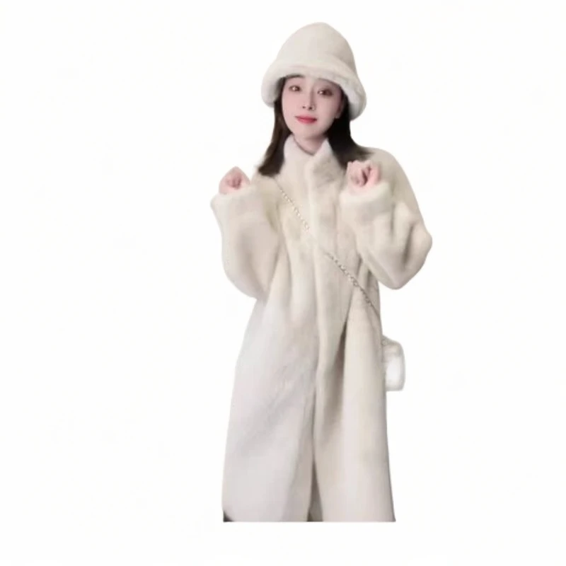 立领貂绒时尚气质女士设计师百搭毛绒中长100    韩版