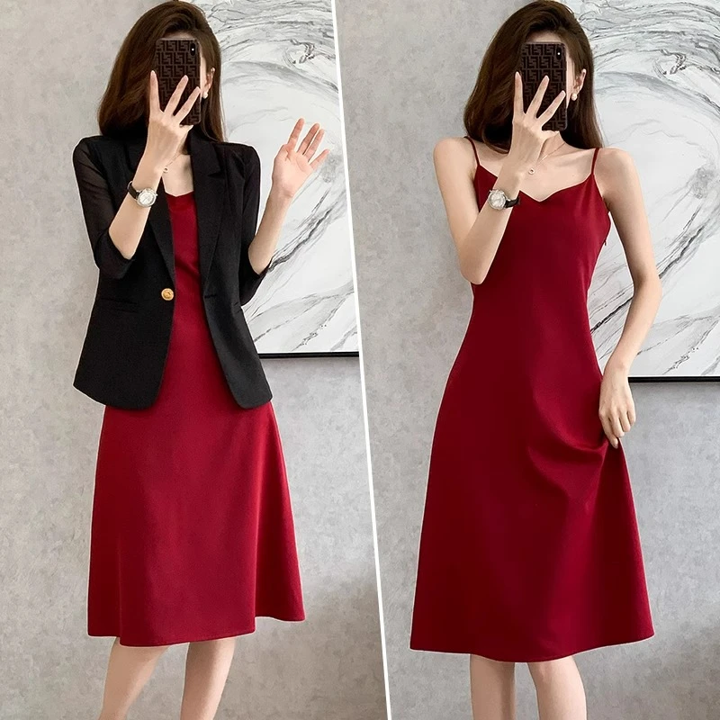 时尚吊带连衣裙女士夏季新款高级感小个子内搭职业小西装外套包臀