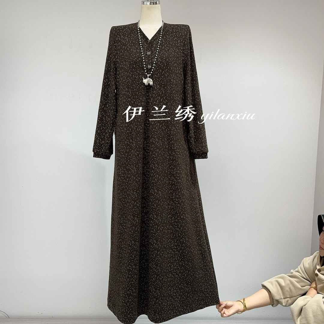 秋季新款大码弹力连衣裙洋气遮肉显瘦大摆裙V领裙子