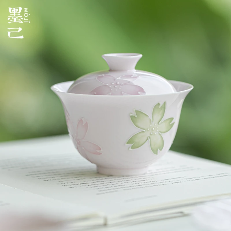 墨己 有田烧-粉色樱花-福灵盖碗中式陶瓷