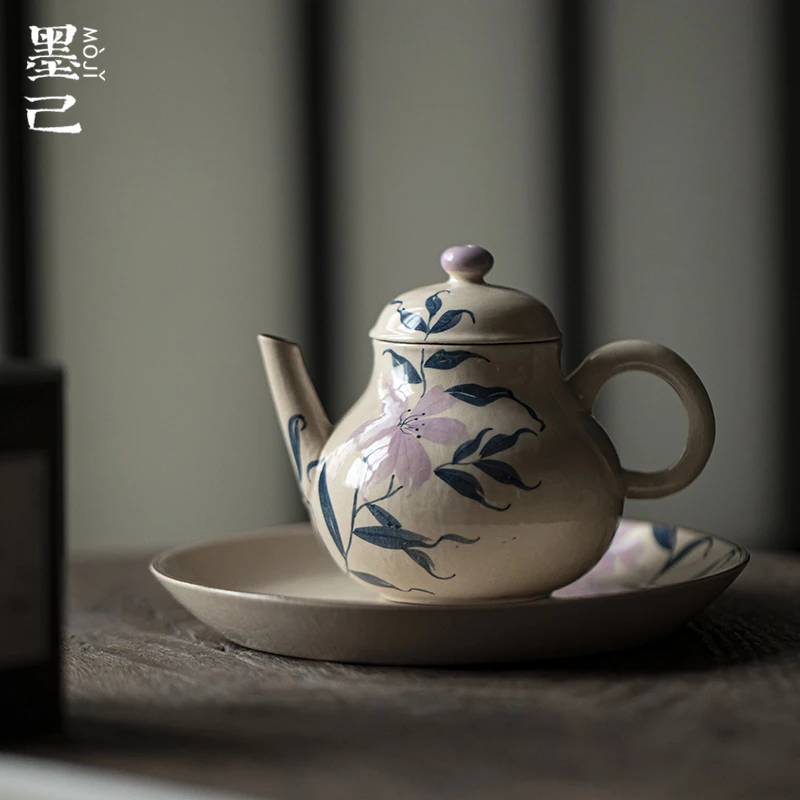 墨己化妆土手绘茶壶功夫茶具泡茶手执壶球孔过滤文人器小壶家用壶