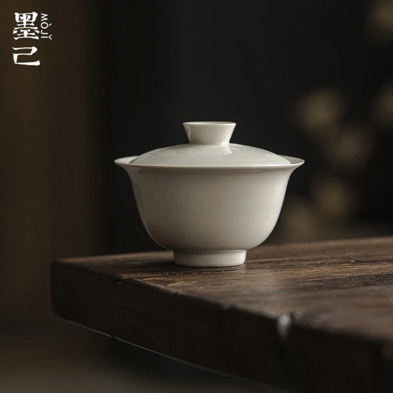 墨己 草木灰古泥元宝盖碗功夫茶具陶瓷薄胎不烫手茶碗家用盖碗