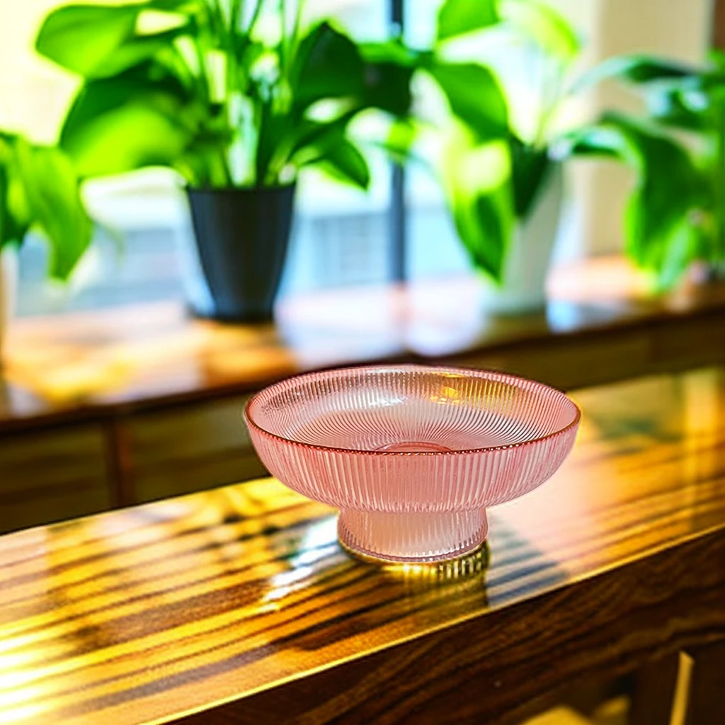 【闪购商品】 M39玫粉色直径20cm透明水晶玻璃创意高足茶盘2574