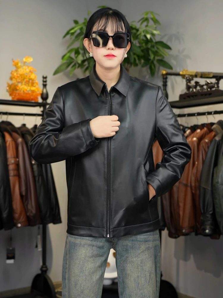 海宁绵羊皮皮衣男士翻领皮夹克加厚羽绒外套爸爸装商务休闲夹克男