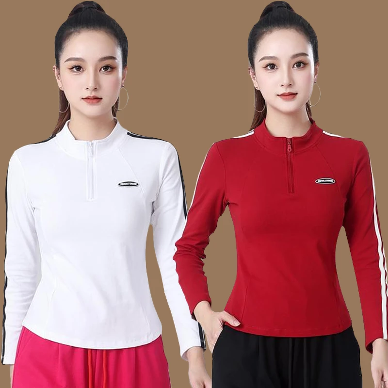 杨丽萍新款广场舞服装上衣棉弹力修身显瘦长袖运动时尚健身舞蹈衣