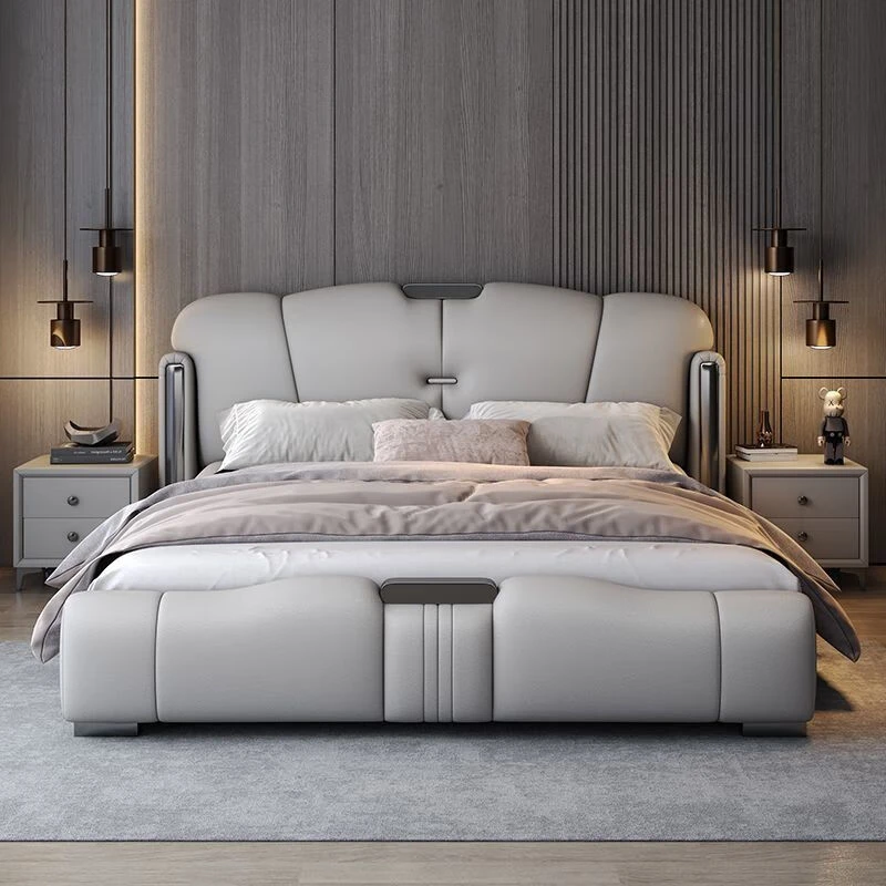 意式皮床轻奢主卧婚床现代简约双人床气压储物大床儿童双人床高箱