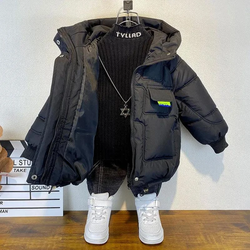 男童冬季中长款棉衣2023新款儿童加厚服潮宝宝时髦棉袄外套