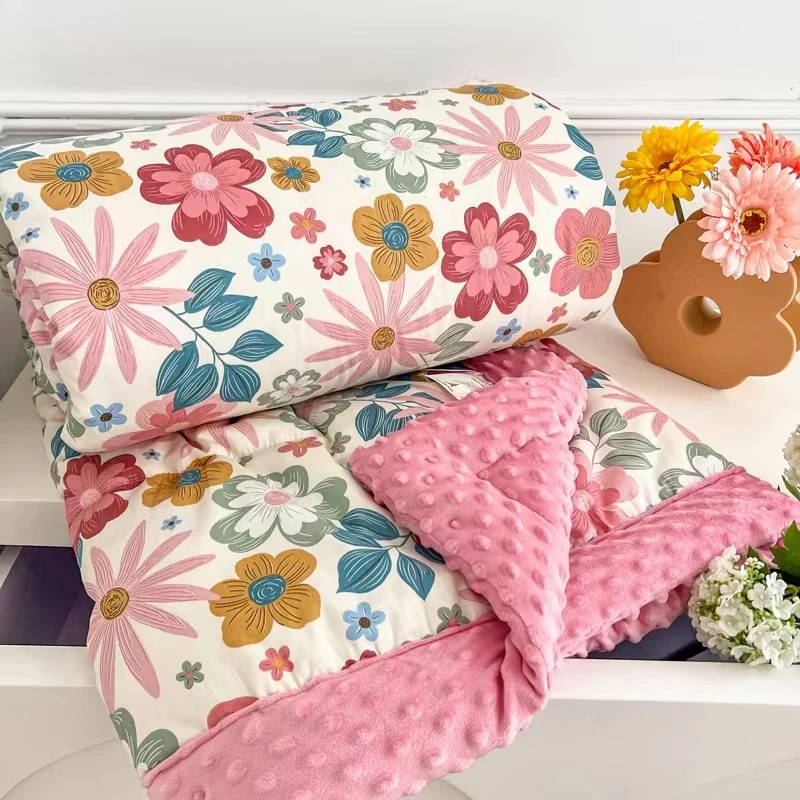 西柚子 1.5*2 2*2.3 粉色满花 韩版纯棉全棉春秋被四季豆豆被