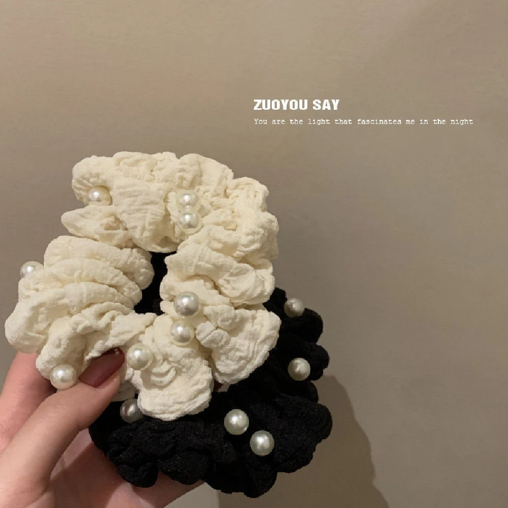 仿珠褶皱布艺大肠发圈女网红法式复古ins皮筋气质女扎头发