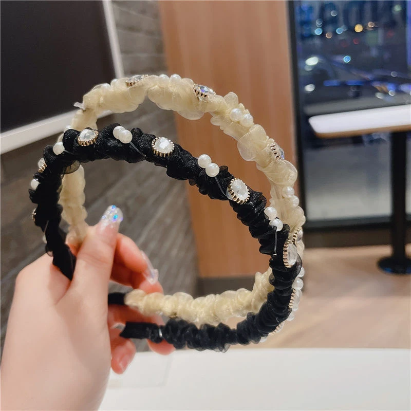 春夏超仙网纱新款水钻蝴蝶结小香风发箍女高J感百搭头饰气质头饰