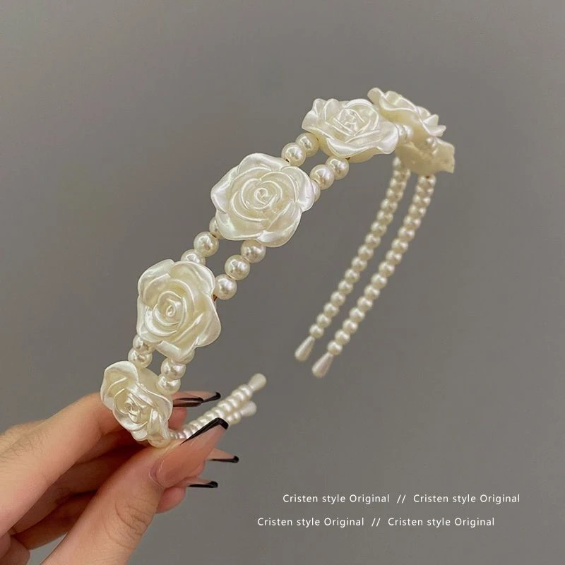 山茶花仿珠发箍女夏天高J感复古发卡头箍2022年网红新款超仙头饰