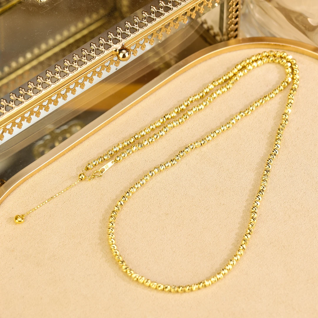 【来福】纯18k金加粗重金项链车花爆闪珠链子万能百搭项链