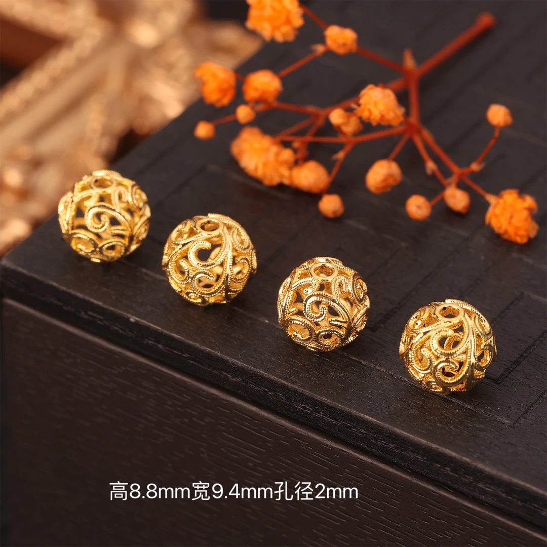 【来福工厂】加大号约10mm18k金花丝绣球金珠简约百搭配件配饰