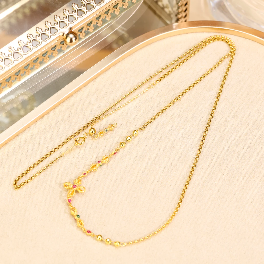 【来福】纯18k金项链杵杵爆闪加粗金链子可调节延长链翡翠玉石配链