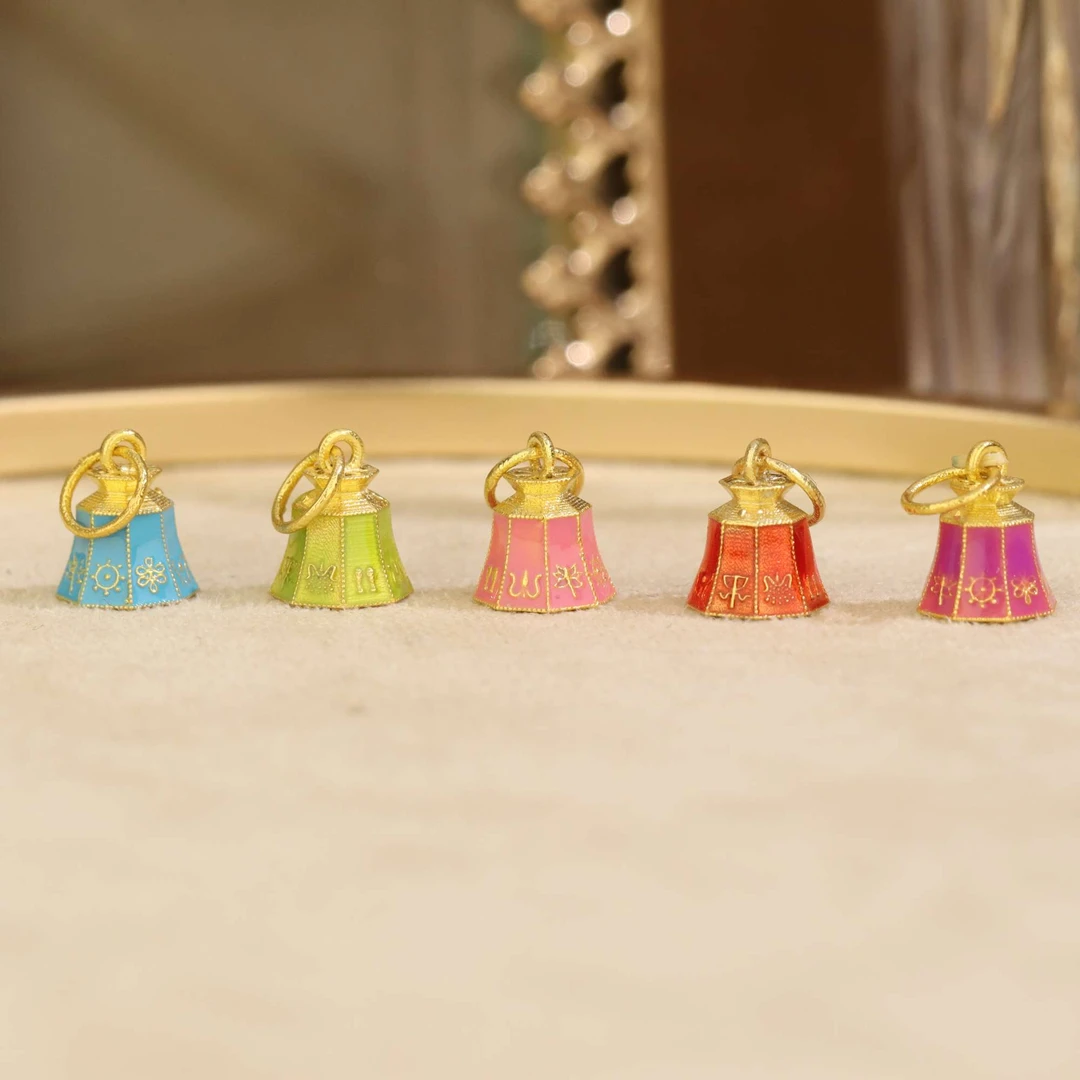 【来福】纯18k金高温烧蓝吉祥八宝许愿塔提溜DIY手链手串项链配件