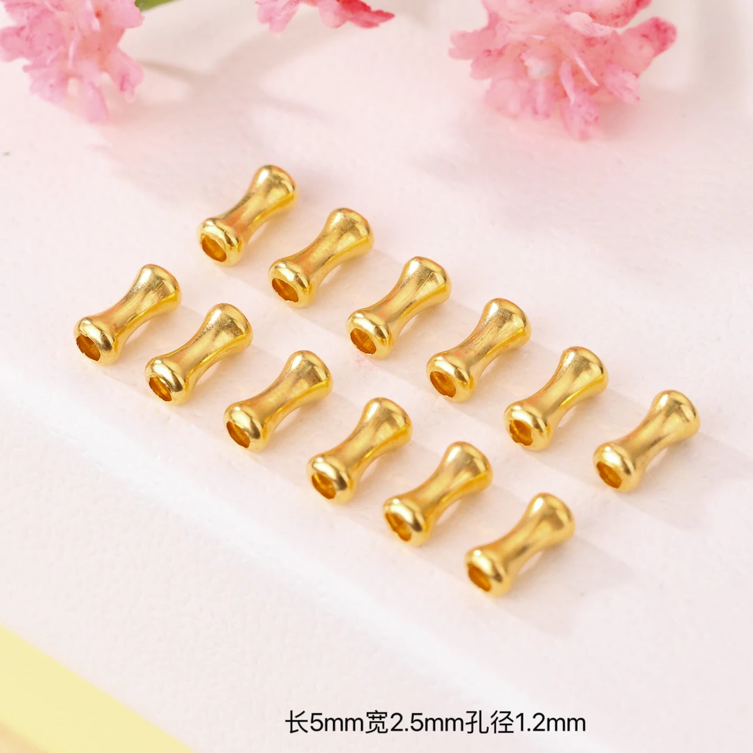 【来福】18K金进口工艺光面小骨头隔珠金管DIY手串项链配件