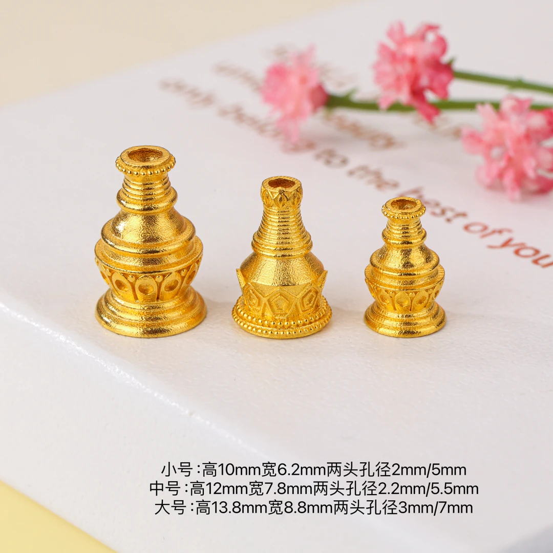 【来福】18k金手工金莲花佛塔塔头佛头三通弟子珠DIY文玩手串配件