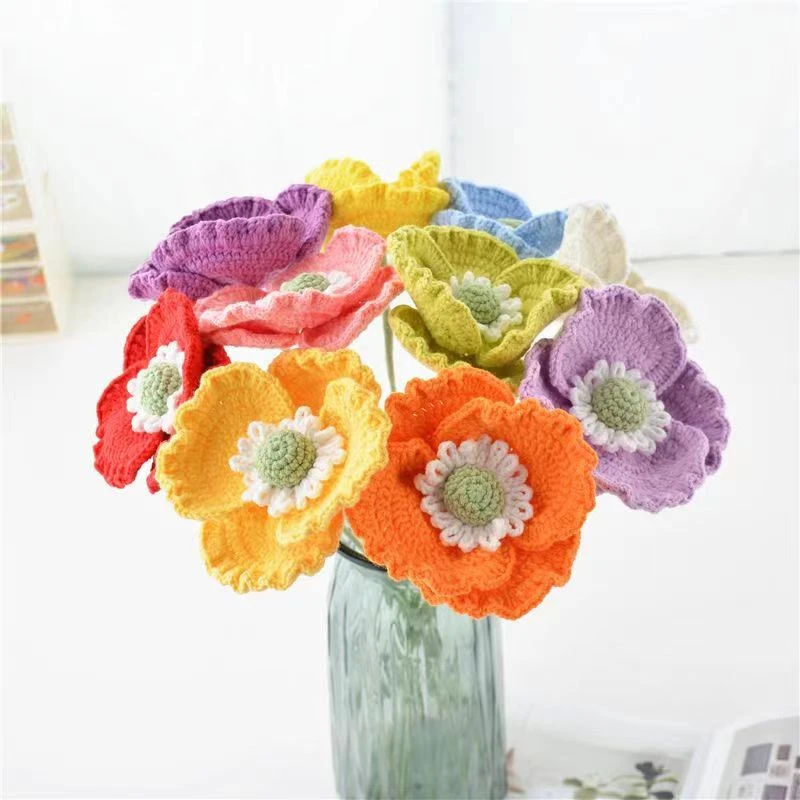 【不是成品】手工毛线钩织虞美人花束材料包自制材料包摆件女友礼物
