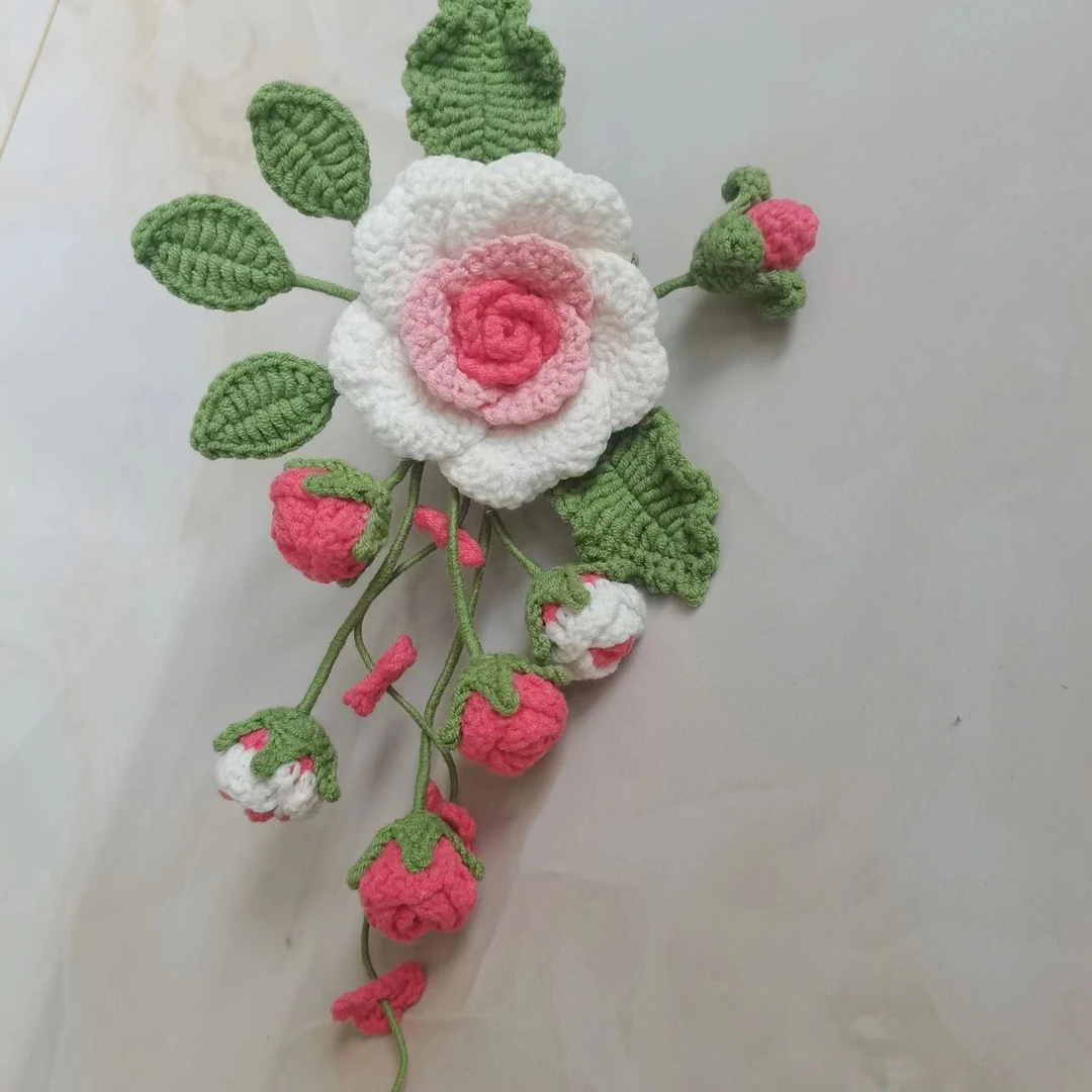 【不是成品】手工diy钩织出风口蔷薇花挂件材料包毛线花朵车载摆件